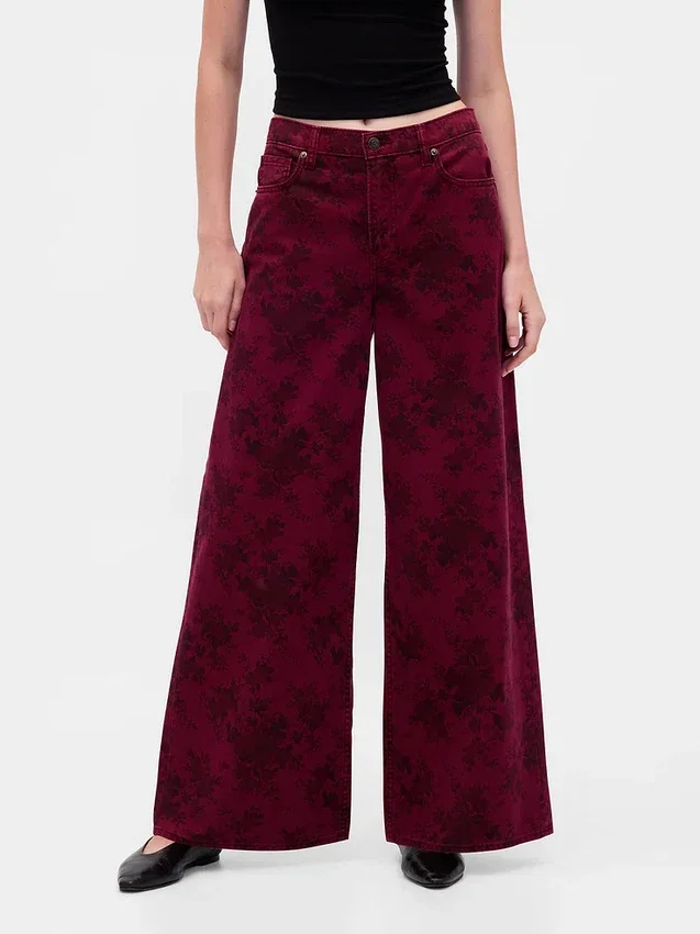 Baggy-Jeans met bloemenprint en middelhoge taille