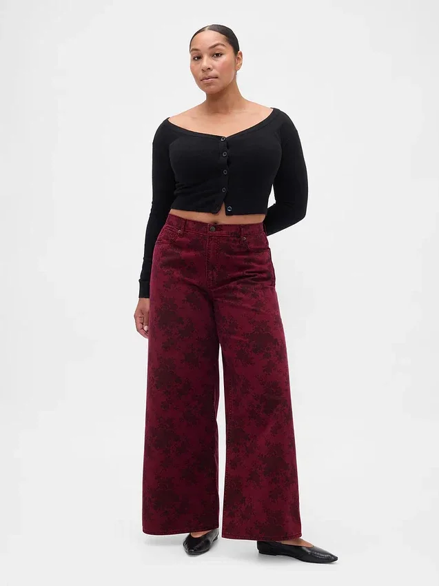 Baggy-Jeans met bloemenprint en middelhoge taille