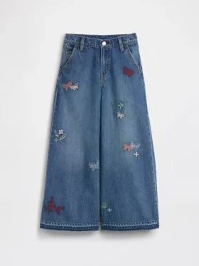 Baggy-Jeans met lage taille en borduursel voor kinderen