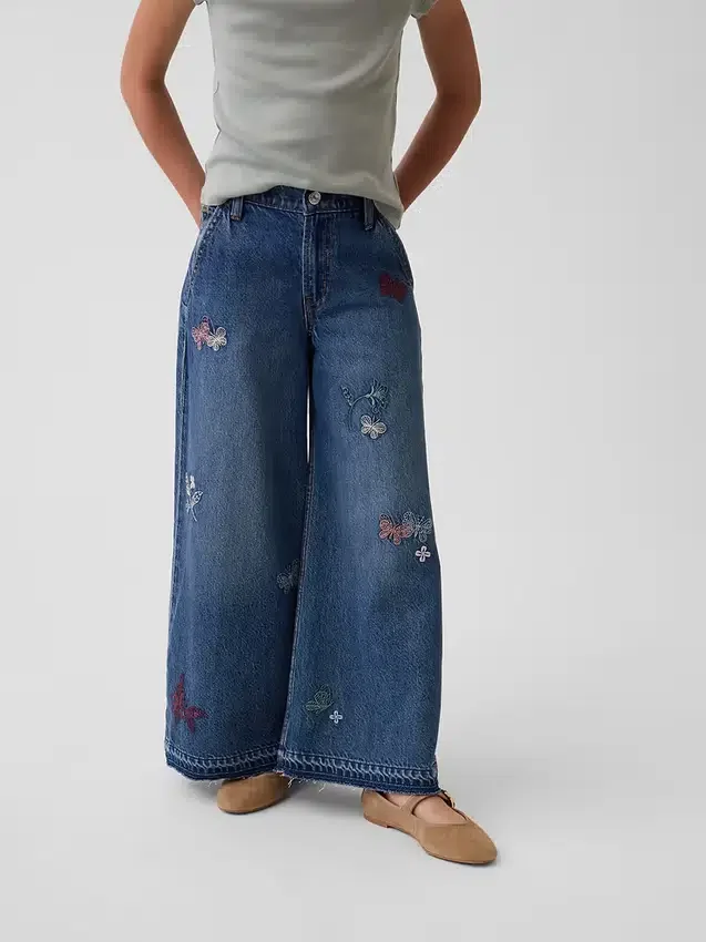 Baggy-Jeans met lage taille en borduursel voor kinderen