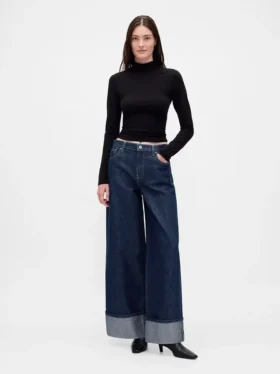 Baggy-Jeans met middelhoge taille en metallic omgeslagen boorden