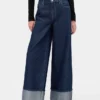 Baggy-Jeans met middelhoge taille en metallic omgeslagen boorden