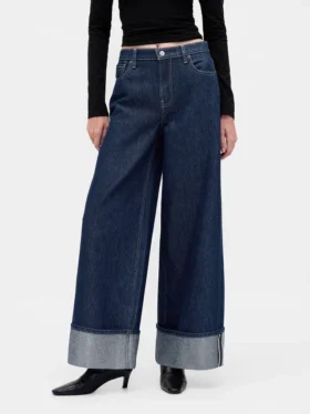 Baggy-Jeans met middelhoge taille en metallic omgeslagen boorden