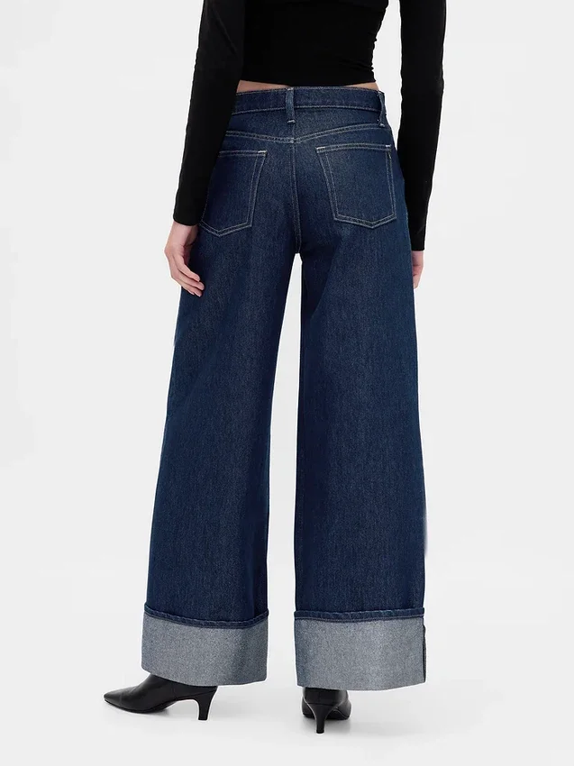 Baggy-Jeans met middelhoge taille en metallic omgeslagen boorden