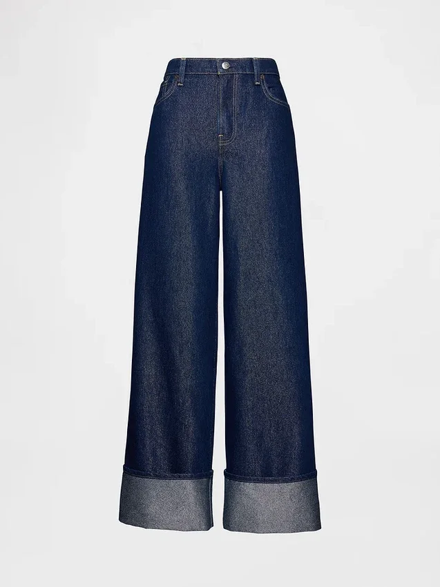 Baggy-Jeans met middelhoge taille en metallic omgeslagen boorden