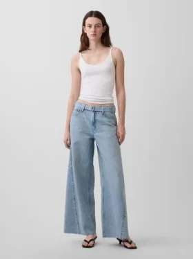 Baggy-Jeans met middelhoge taille en riemlus