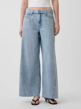 Baggy-Jeans met middelhoge taille en riemlus