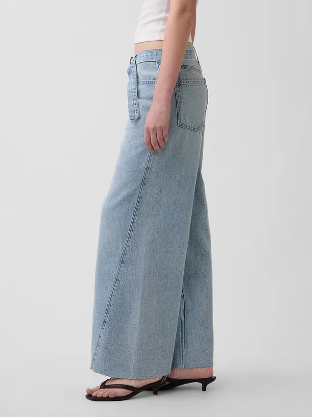 Baggy-Jeans met middelhoge taille en riemlus
