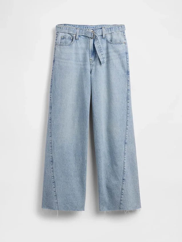 Baggy-Jeans met middelhoge taille en riemlus