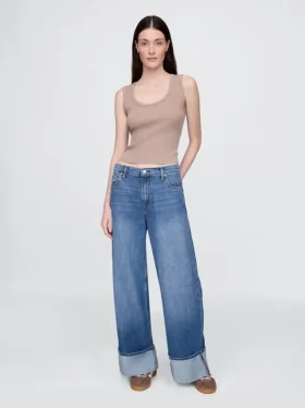 Baggy-Jeans met middelhoge taille en ultrazachte omgeslagen boorden