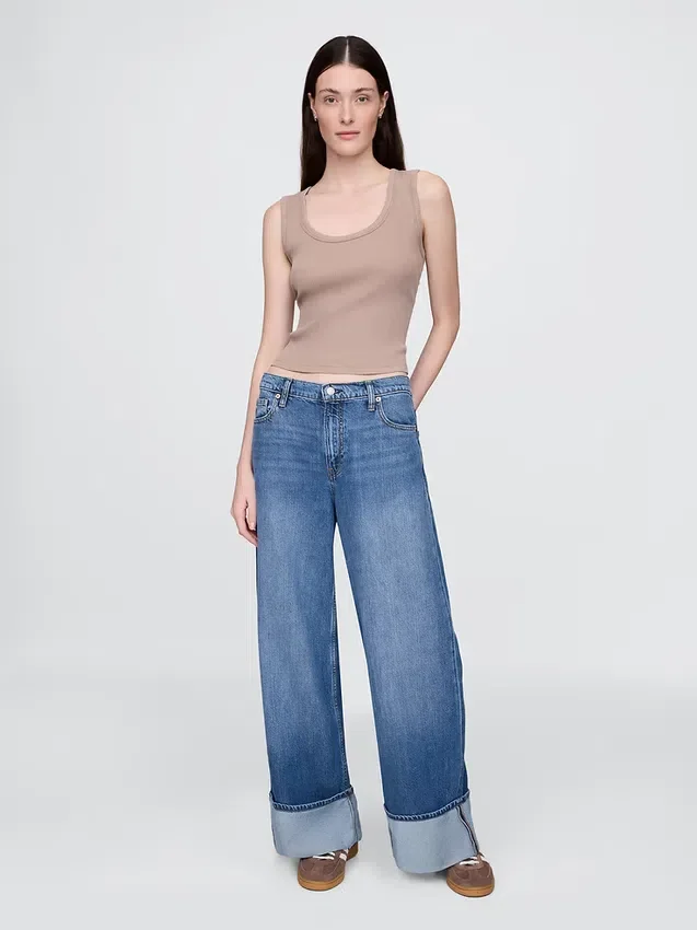 Baggy-Jeans met middelhoge taille en ultrazachte omgeslagen boorden