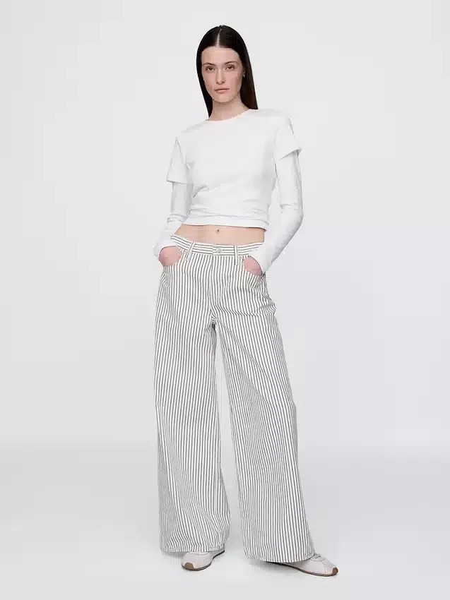 Baggy-Jeans met middenhoge taille en denimstrepen