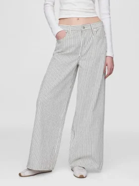 Baggy-Jeans met middenhoge taille en denimstrepen
