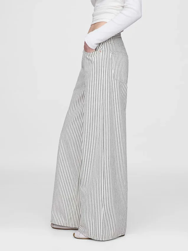 Baggy-Jeans met middenhoge taille en denimstrepen