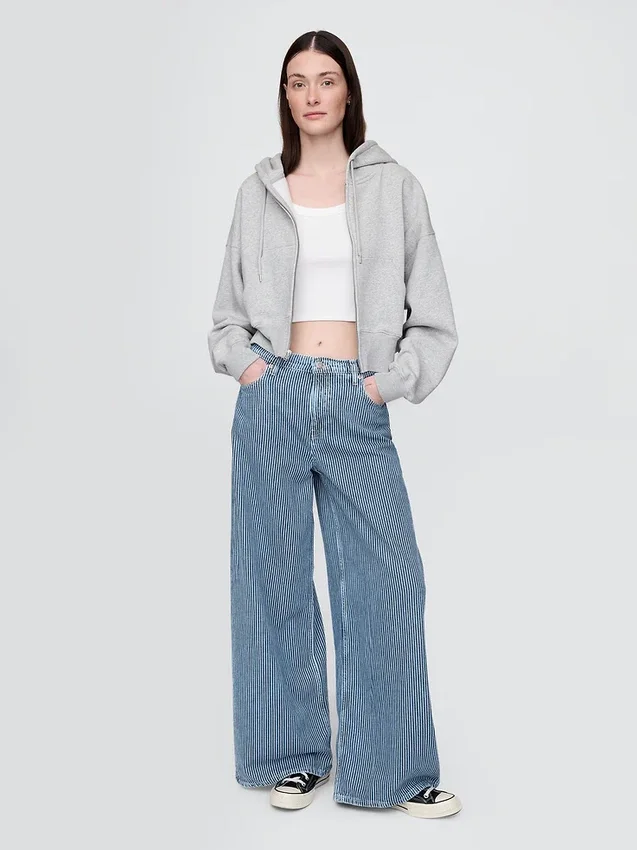Baggy-Jeans met ultrazachte denimstrepen en middelhoge taille