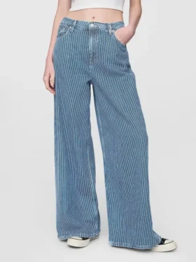 Baggy-Jeans met ultrazachte denimstrepen en middelhoge taille
