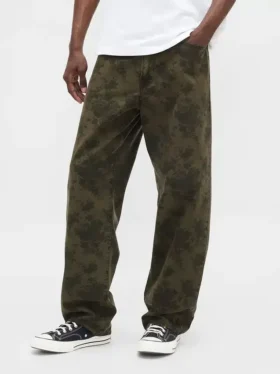 Baggy jeans van canvas met bloemenprint