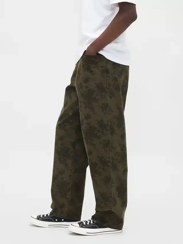 Baggy jeans van canvas met bloemenprint