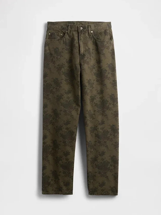 Baggy jeans van canvas met bloemenprint