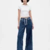 Baggy jeans van gebreide denim met middelhoge taille