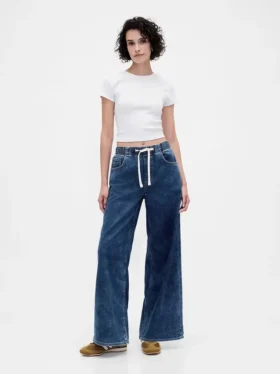 Baggy jeans van gebreide denim met middelhoge taille