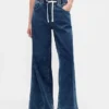 Baggy jeans van gebreide denim met middelhoge taille