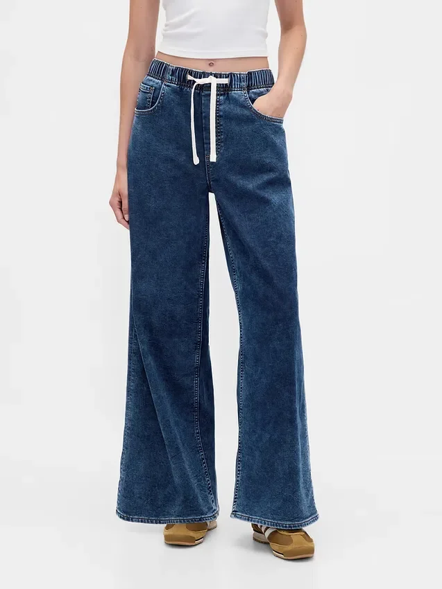 Baggy jeans van gebreide denim met middelhoge taille