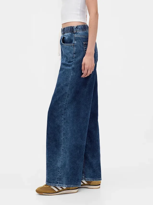 Baggy jeans van gebreide denim met middelhoge taille