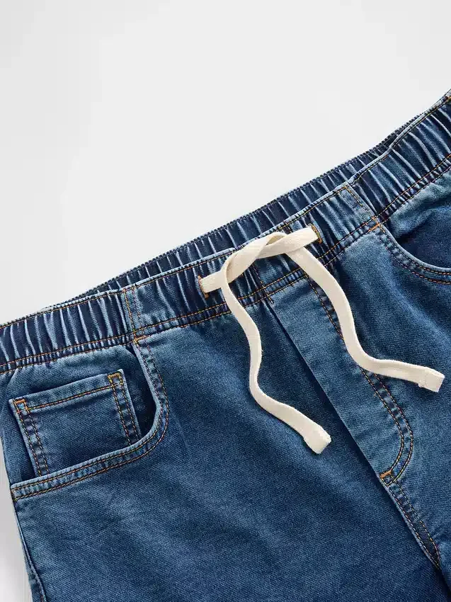 Baggy jeans van gebreide denim met middelhoge taille
