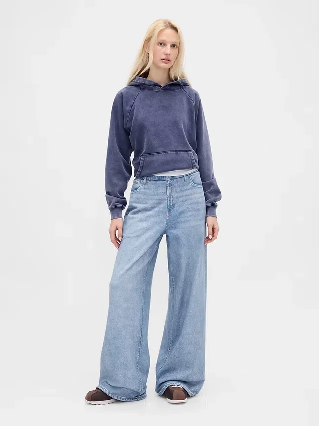 Baggy joggingbroek met print in Jeanslook