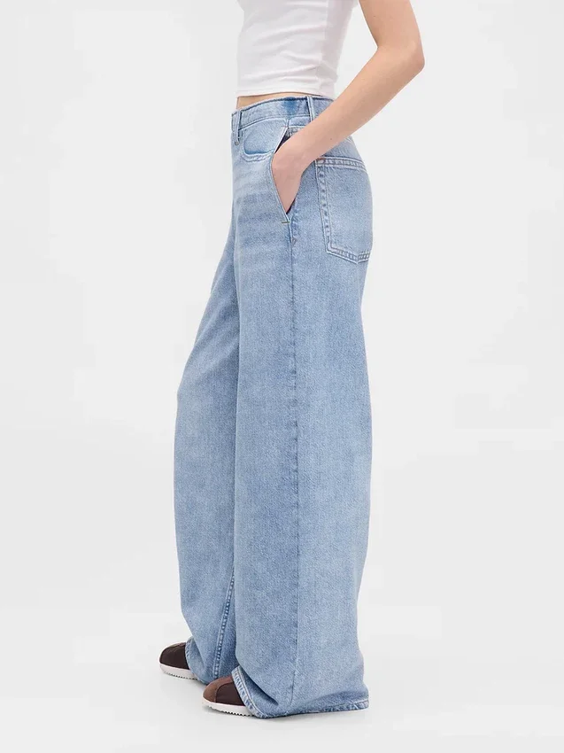 Baggy joggingbroek met print in Jeanslook