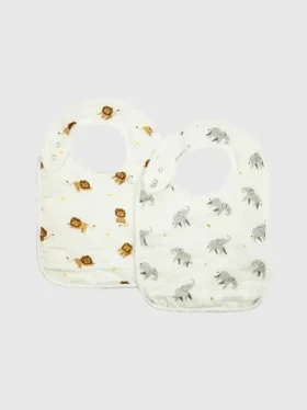 Bamboe slabbetjesset met kleine olifant en leeuw