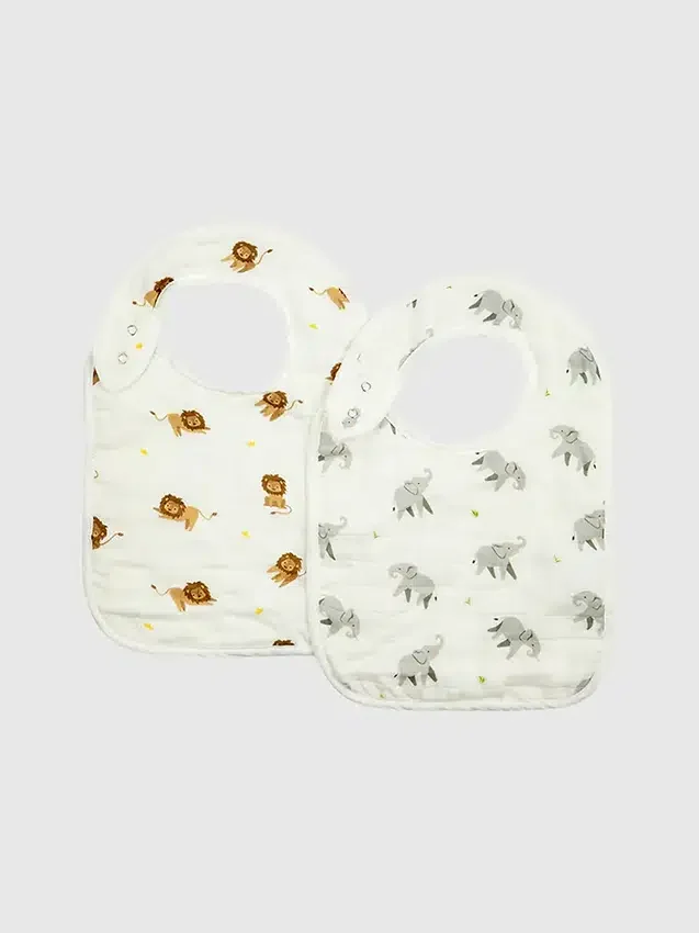 Bamboe slabbetjesset met kleine olifant en leeuw