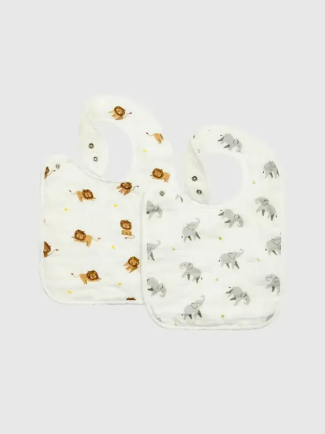 Bamboe slabbetjesset met kleine olifant en leeuw