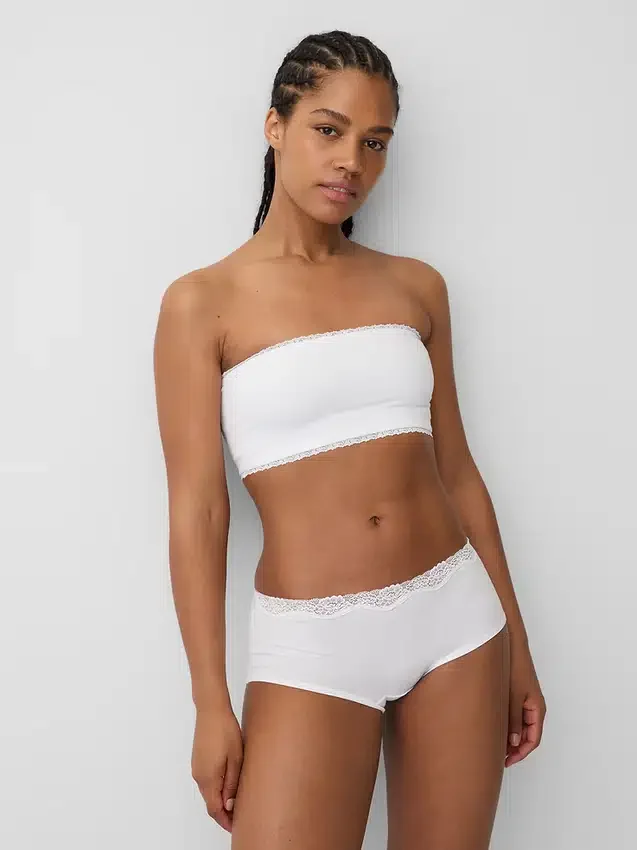Bandeau-bralette van biologisch stretchkatoen met kanten rand