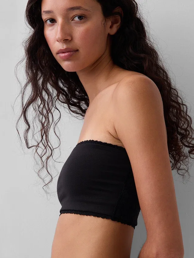 Bandeau-bralette van biologisch stretchkatoen met kanten rand
