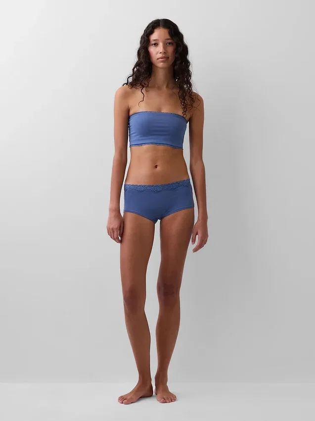 Bandeau-bralette van biologisch stretchkatoen met kanten rand