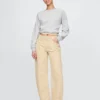 Barrel-Jeans met hoge taille en kaki strepen
