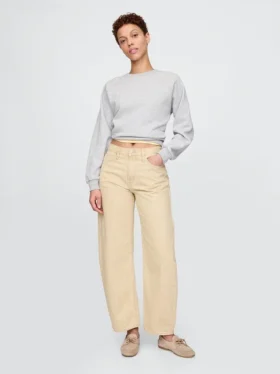 Barrel-Jeans met hoge taille en kaki strepen