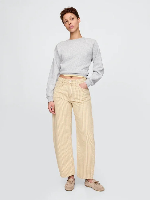 Barrel-Jeans met hoge taille en kaki strepen
