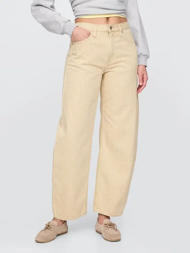 Barrel-Jeans met hoge taille en kaki strepen