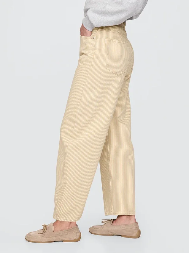 Barrel-Jeans met hoge taille en kaki strepen