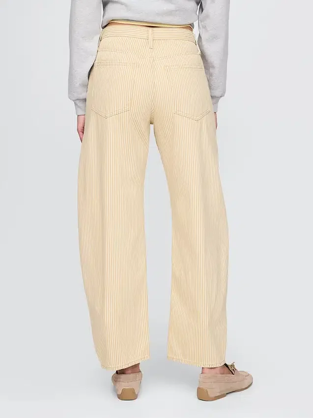 Barrel-Jeans met hoge taille en kaki strepen