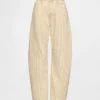 Barrel-Jeans met hoge taille en kaki strepen