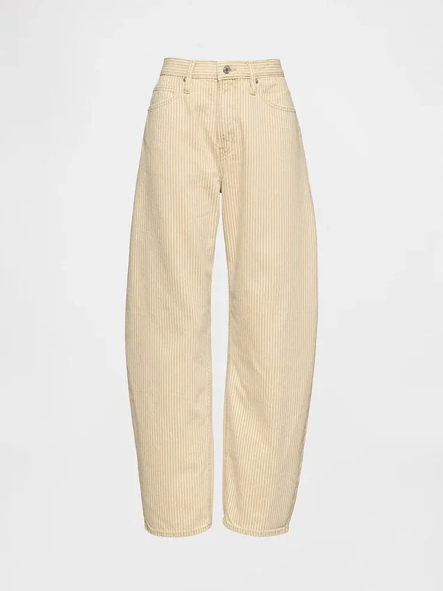 Barrel-Jeans met hoge taille en kaki strepen