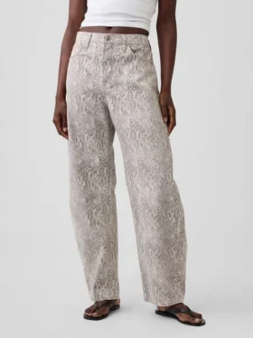Barrel-Jeans met hoge taille en slangenprint
