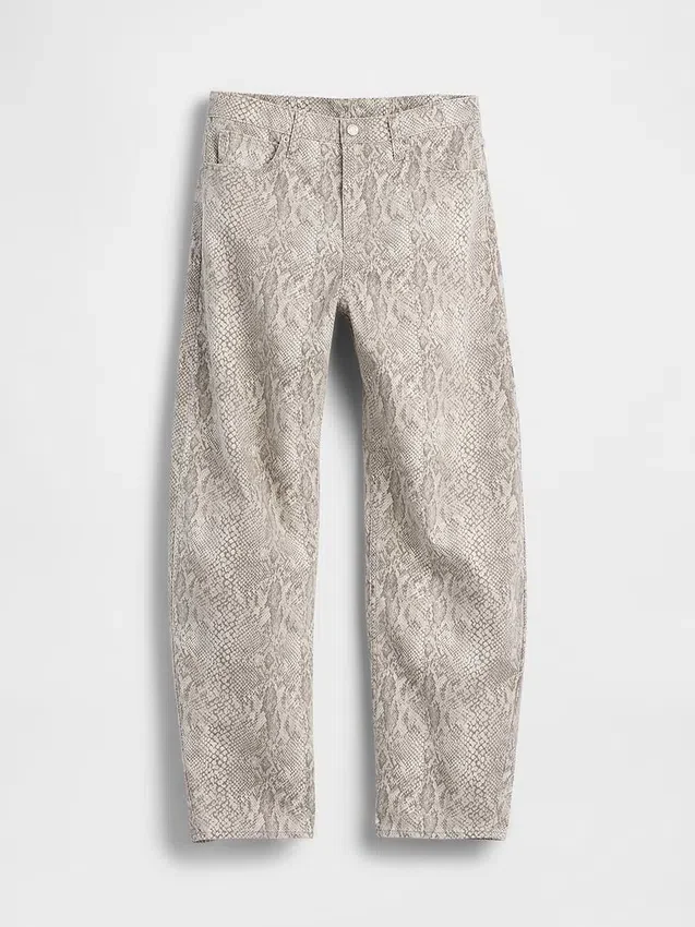 Barrel-Jeans met hoge taille en slangenprint
