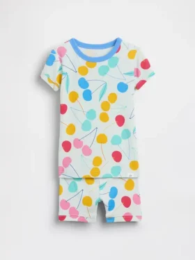 Biologische pyjama-set met korte broek van geborsteld katoen met kersenprint voor Baby & Peuter