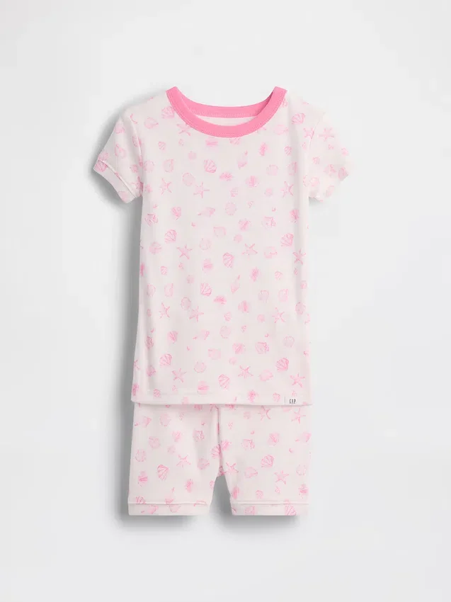 Biologische pyjama-set met korte broek van geborsteld katoen met schelpenprint voor Baby & Peuter