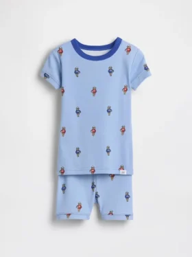 Biologische pyjama-set met korte broek voor Baby & Peuter, van geborsteld katoen met voetbalbeer-motief